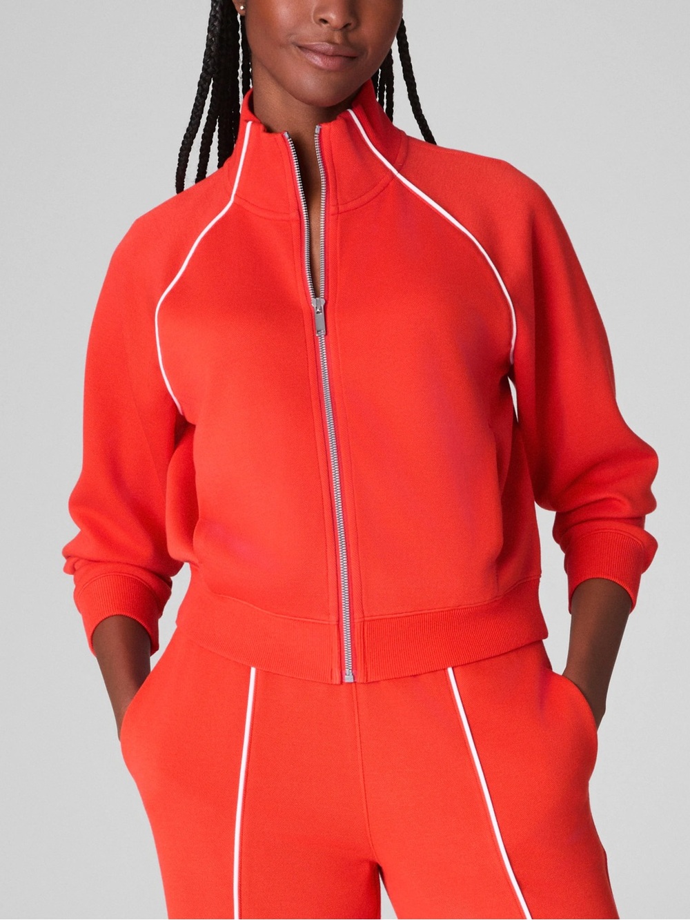 SPANX Air Essentials Poque Track Jacket Orange with White Piping M